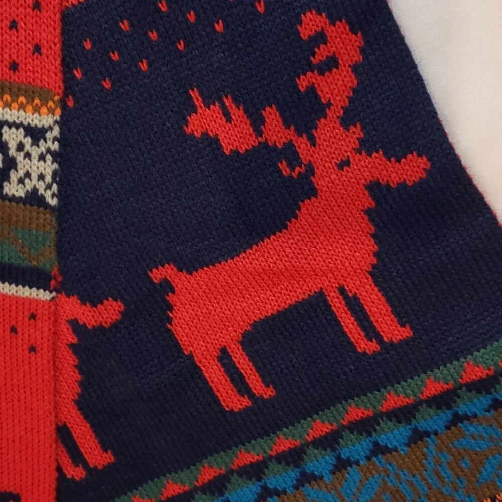 Reversible Reindeer Fair Isle Knit Winter Oversized Knit Scarf